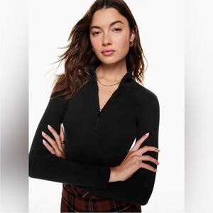 Black Quarter-Zip Long Sleeve Top